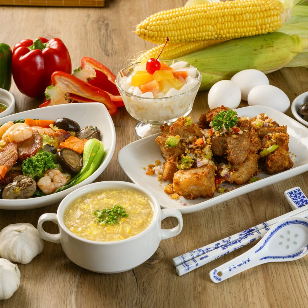 _LUK0322_PEPPERCORN SPARERIBS_MIXED VEGGIES_CHICKEN AND CORN SOUP_SALAD